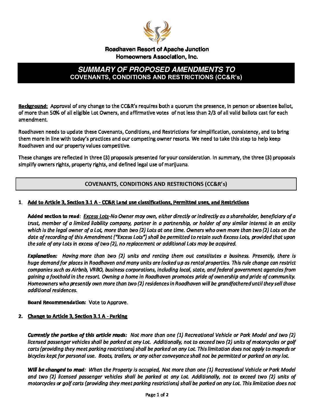 2023 CCR Amendments- website – Roadhaven Resort