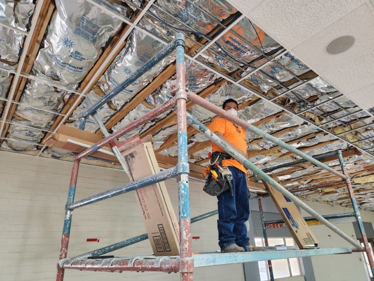 Rec Hall reinstallation of ceiling grid