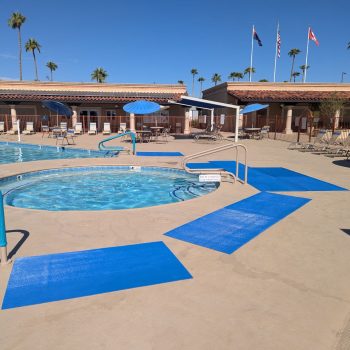 Blue mats around the Phase 1 Pool